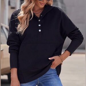 Women's Oversized Black Button-Up Hoodie